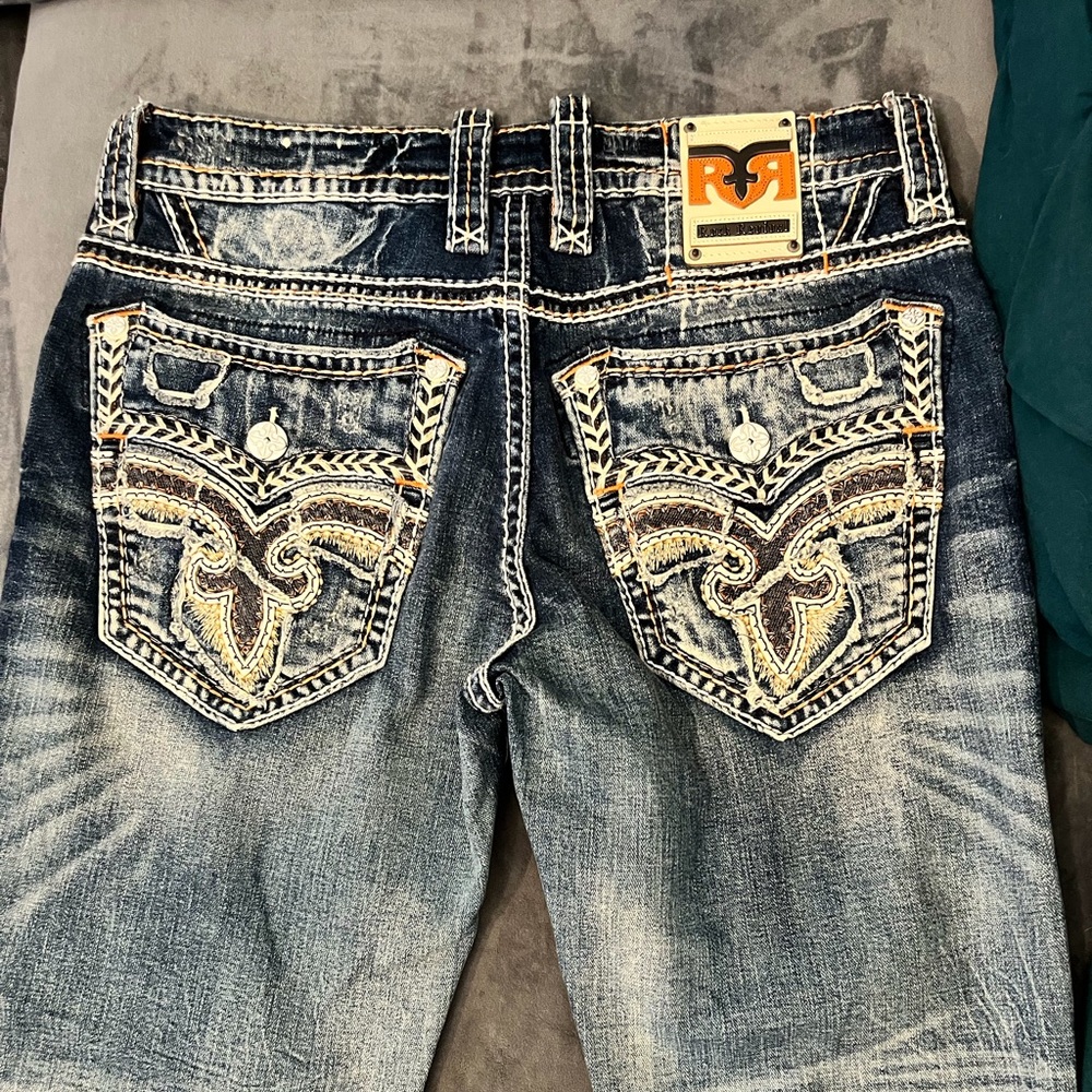 Rock Revival Blue Bootcut Jeans with Embroidered Pockets